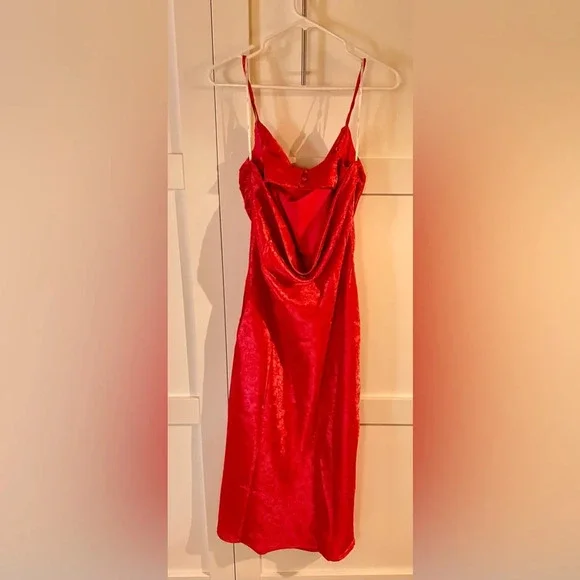 Lulus - Stunning Radiance Hot Pink Satin Jacquard Cowl Midi Dress - Picture 2 of 2